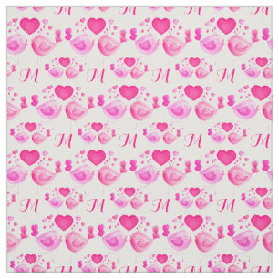 Love birds art monogram pink repeat pattern fabric
