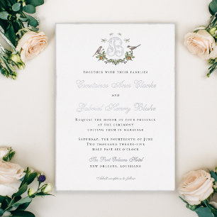 Love Birds "B" Monogram Foil Wedding Invitation
