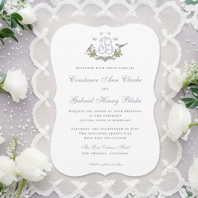 Love Birds "B" Monogram Wedding Invitation (Creator Uploaded)