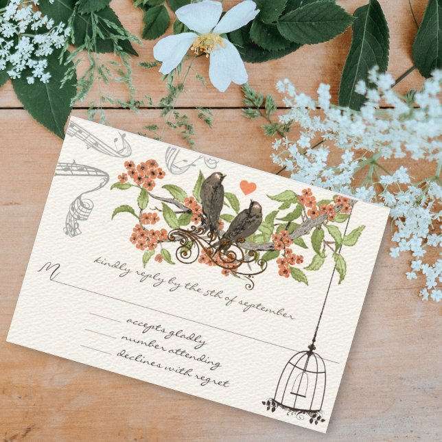 Love Birds Birdcage Coral Blooms Enclosure Card (Creator Uploaded)