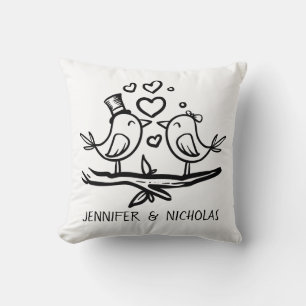 Love Birds Black White Lovebirds Wedding Pillow