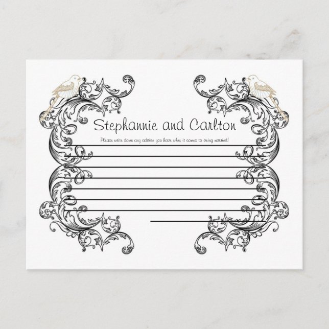 Love Birds Black/White Wedding Advice Card (Front)