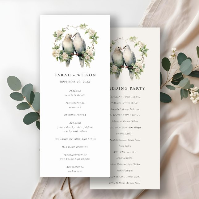  Love Birds Botanical Wreath Wedding Program Invitation (Creator Uploaded)