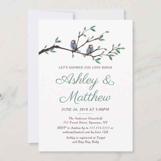 Love Birds Bridal Shower Invitation (Front)