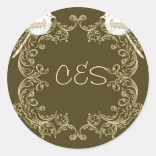 Love Birds Brown/Creme Wedding Envelope Stickers