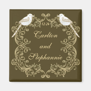 Love Birds Brown/Creme Wedding Magnet