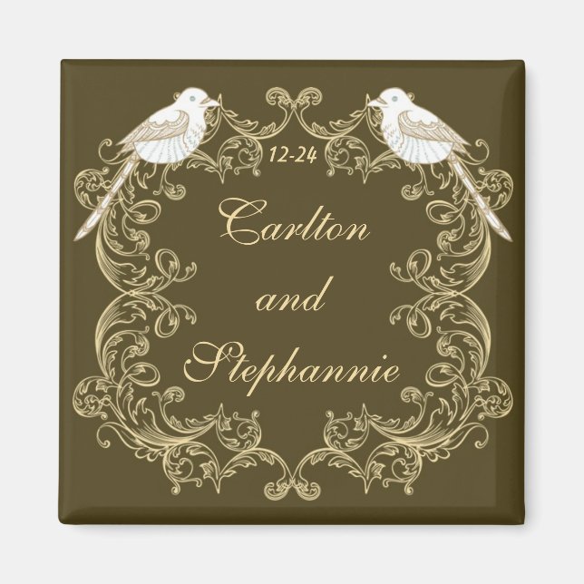 Love Birds Brown/Creme Wedding Magnet (Front)