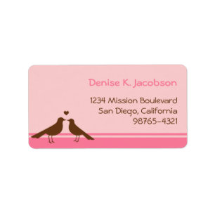 Love birds brown pink stripe custom mailing label