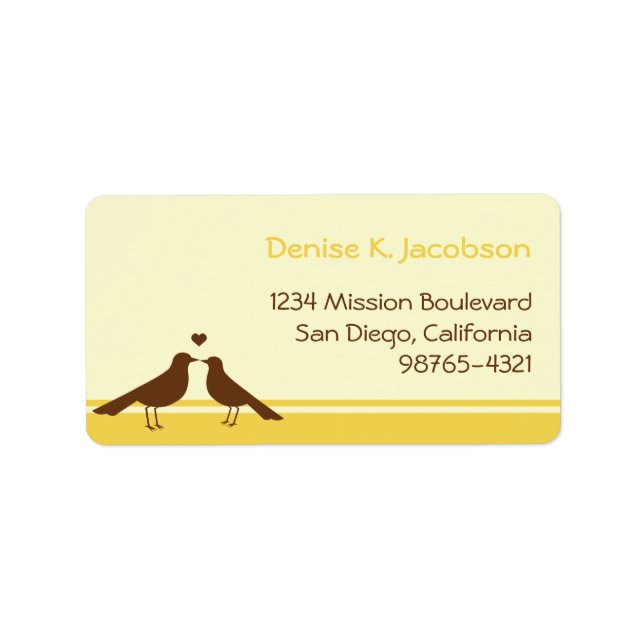 Love birds brown yellow stripe custom mailing label (Front)