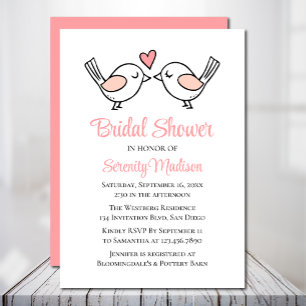 Love Birds Cartoon Lovebirds Pink Bridal Shower Invitation