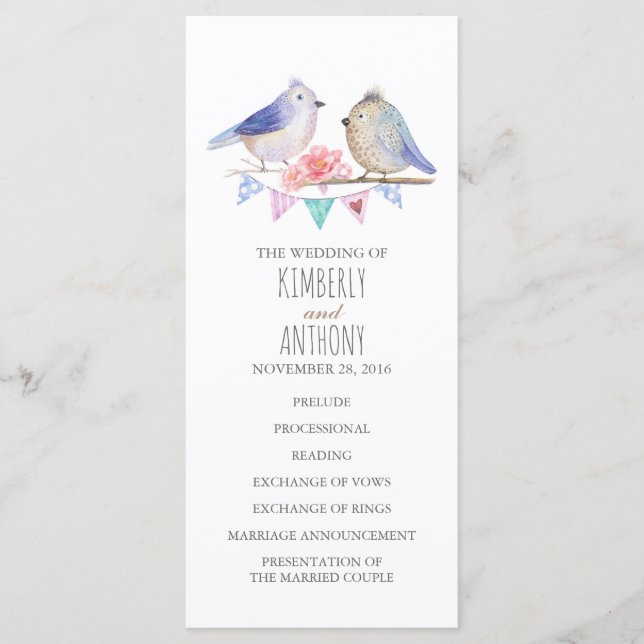 love birds couple wedding programs programme (Front)