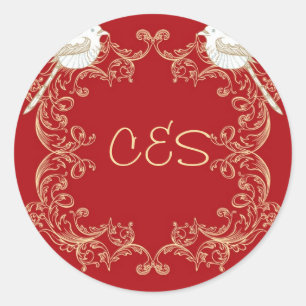 Love Birds Crimson/Creme Wedding Envelope Stickers