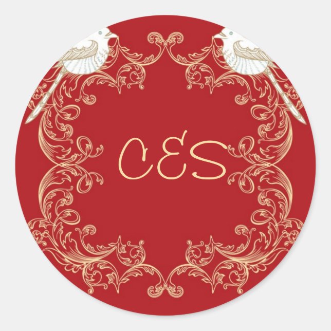 Love Birds Crimson/Creme Wedding Envelope Stickers (Front)