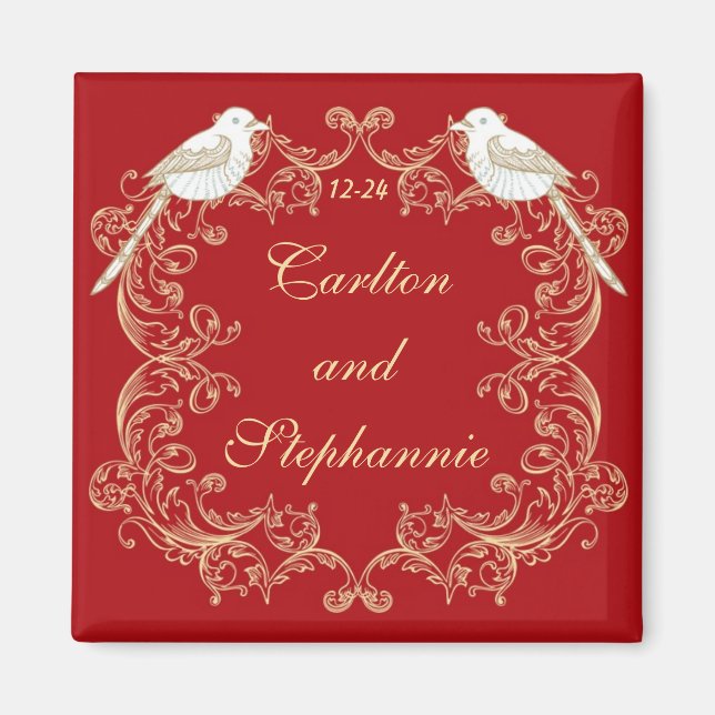 Love Birds Crimson/Creme Wedding Magnet (Front)