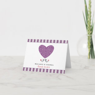 Love Birds Custom Striped Thank You Card (purple)