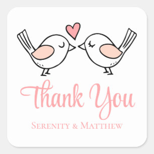 Love Birds Cute Lovebirds Pink Wedding Thank You Square Sticker