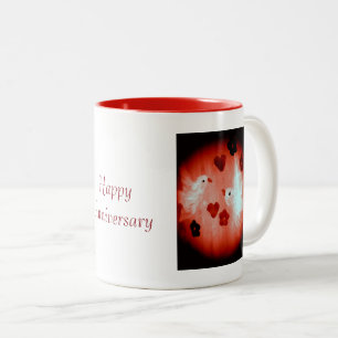 Love Birds Doves and Hearts Anniversary Two-Tone Coffee Mug