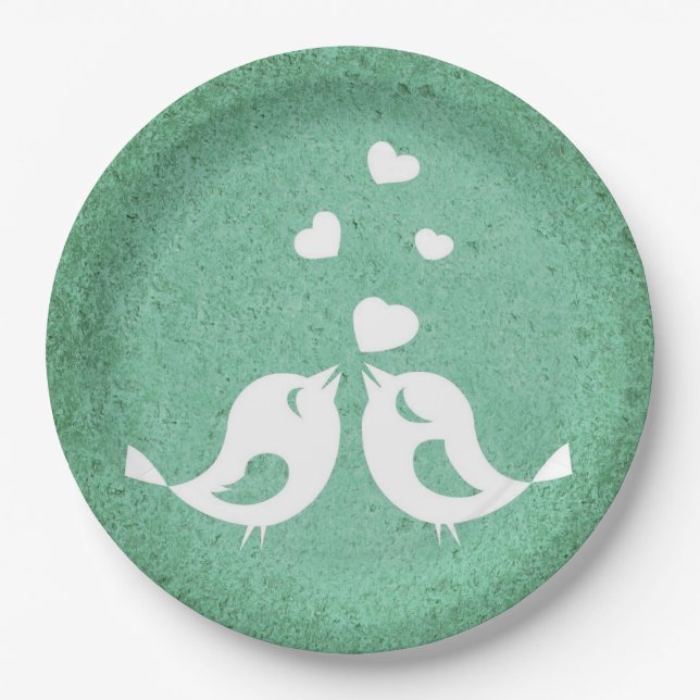 Love Birds Emerald Green Paper Plate (Front)