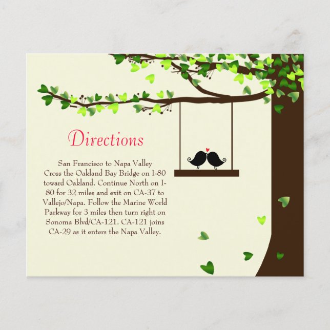 Love Birds Falling Hearts Oak Tree Directions Card (Front)