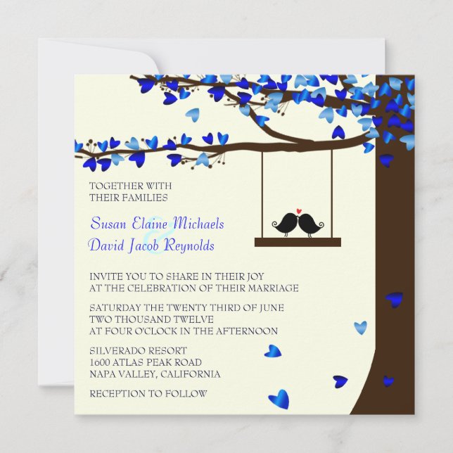 Love Birds Falling Hearts Oak Tree Invitation (Front)