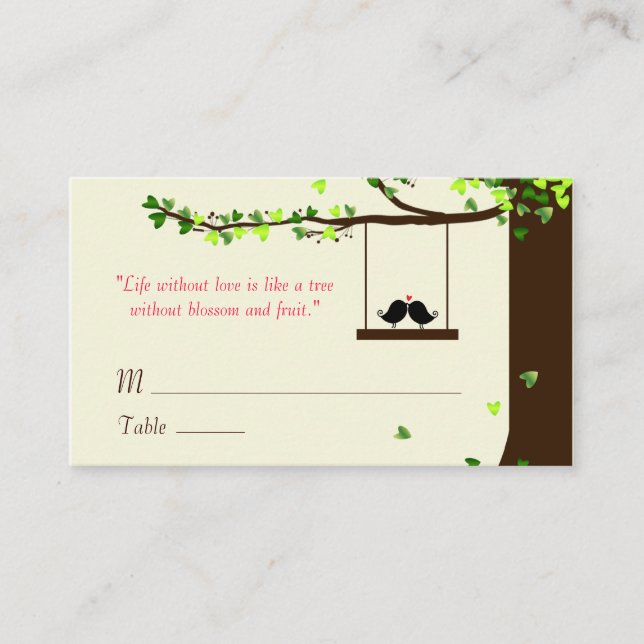 Love Birds Falling Hearts Oak Tree Name Cards (Front)