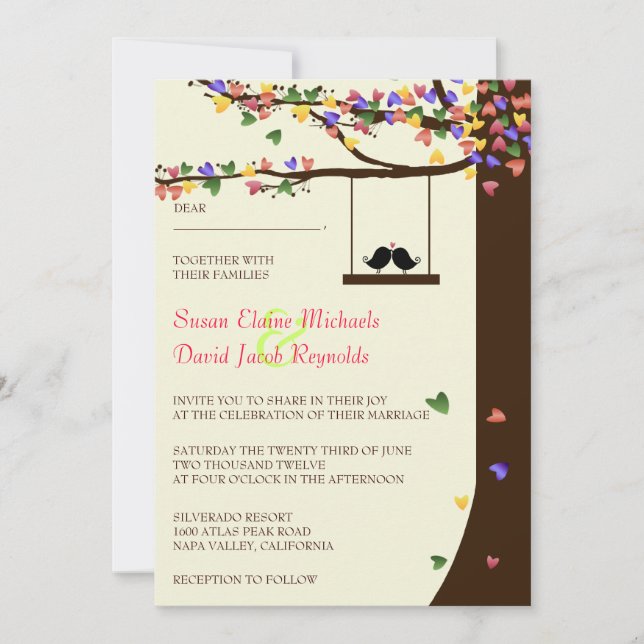 Love Birds Falling Hearts Oak Tree Per Invitation (Front)