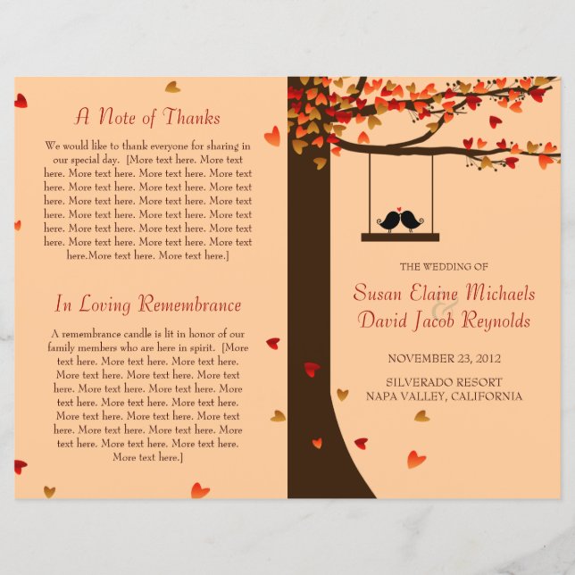 Love Birds Falling Hearts Oak Tree Program (Front)
