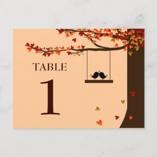 Love Birds Falling Hearts Oak Tree Table Number Postcard