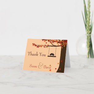 Love Birds Falling Hearts Oak Tree Thank You Note Card
