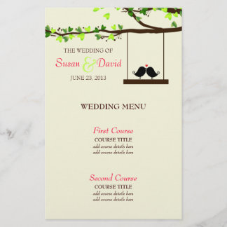 Love Birds Falling Hearts Oak Tree Wedding Menu