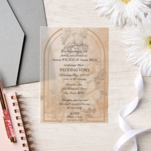 Love Birds Floral Arch Wedding  Vellum Invitations