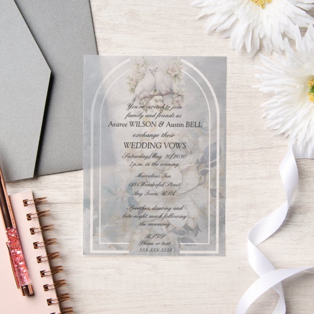 Love Birds Floral Arch Wedding  Vellum Invitations (Wedding)