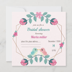love birds  floral bridal shower invitation card