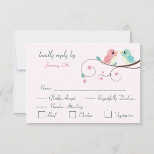 love birds floral pink response card RSVP