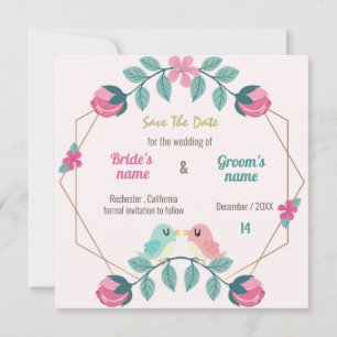 love birds floral save the date card
