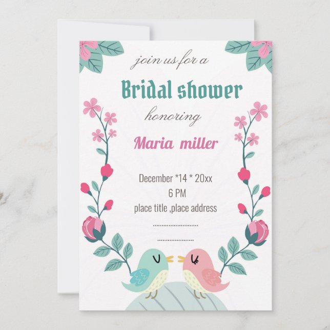 love birds  flowers bridal shower invitation card (Front)