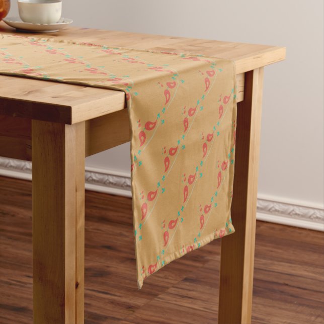 Love Birds Folk Art Short Table Runner (In Situ)