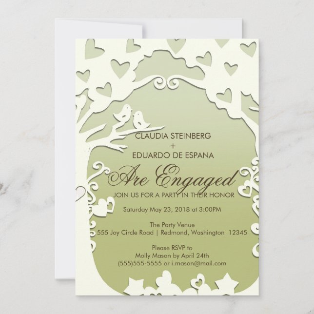 Love Birds Forever on Pastel Sunset Olive Invitation (Front)