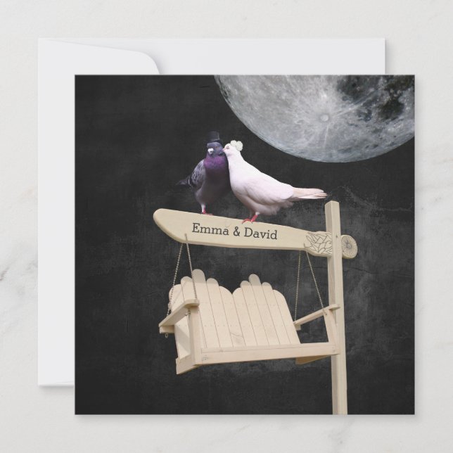 Love Birds Full Moon Night Wedding Invitations (Front)