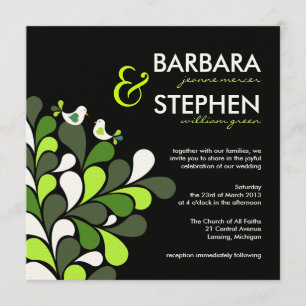 Love Birds - Green Black Felt Wedding Invitations