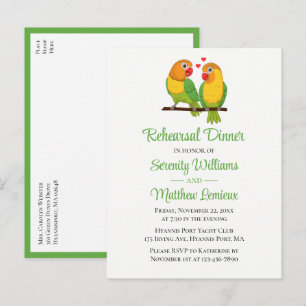 Love Birds Green Wedding Lovebird Rehearsal Dinner Invitation Postcard
