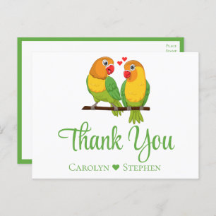 Love Birds Green Yellow Lovebird Wedding Thank You Postcard