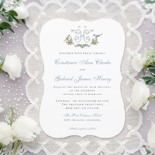 Love Birds "H" Monogram Wedding Invitation