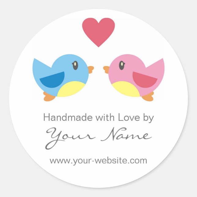 Love Birds Handmade By Personalised Stickers (Front)