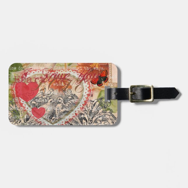 Love Birds Heart Red Art Collage Luggage Tag (Front Horizontal)