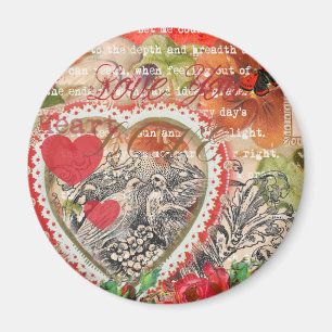 Love Birds Heart Red Art Collage Magnet