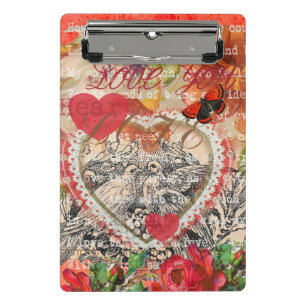 Love Birds Heart Red Art Collage Mini Clipboard