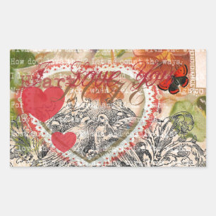 Love Birds Heart Red Art Collage Rectangular Sticker