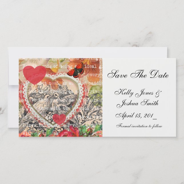 Love Birds Heart Red Art Collage Save The Date (Front)