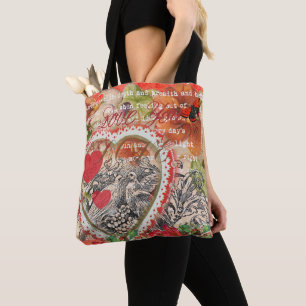 Love Birds Heart Red Art Collage Tote Bag